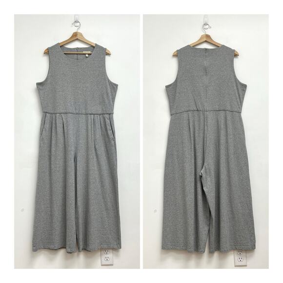 Eileen Fisher Organic Cotton Heathered Knit Wide Leg Crop Moon Jumpsuit - Large - Picture 15 of 15